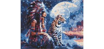 ideyka AMO8068 Diamond Painting - Mädchen mit Leopard mit Rahmen 40 x 50 cm