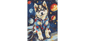 ideyka AMO8075 Diamond Painting - Kosmischer Husky mit Rahmen 30 x 40 cm