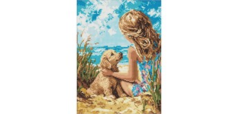 Ideyka AMO8158 Diamond Painting Glücklicher Hund 30 x 40 mit Rahmen