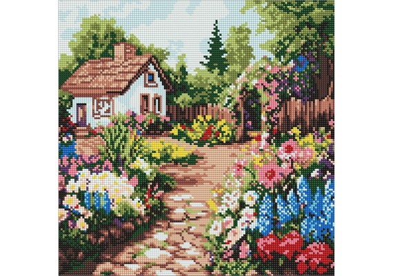 Ideyka AMO8232 Diamond Painting mit Rahmen - Blumenbeete beim Haus 40 x 40