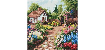 Ideyka AMO8232 Diamond Painting mit Rahmen - Blumenbeete beim Haus 40 x 40