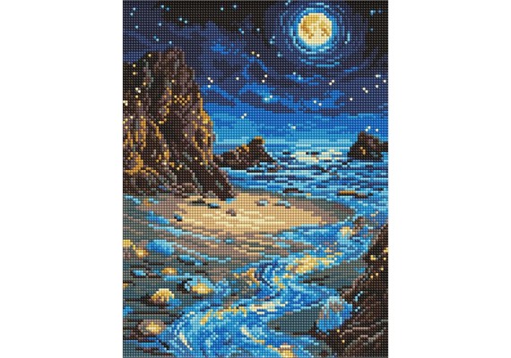 Ideyka AMO8234 Diamond Painting Mondlicht am Meer 30 x 40 mit Rahmen