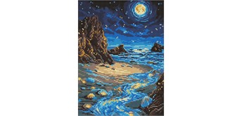 Ideyka AMO8234 Diamond Painting Mondlicht am Meer 30 x 40 mit Rahmen