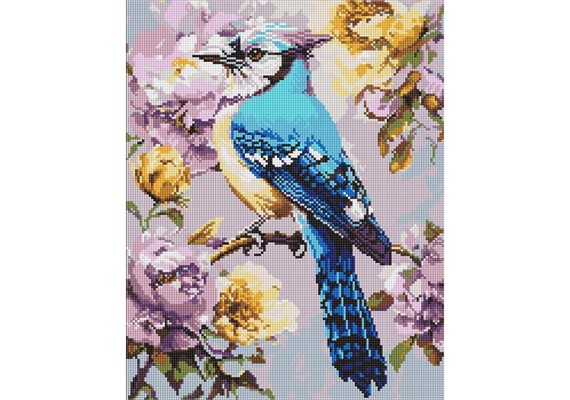 Ideyka AMO8294 Diamond Painting Eichelhäher in Pfingsrosen 40 x 50 cm