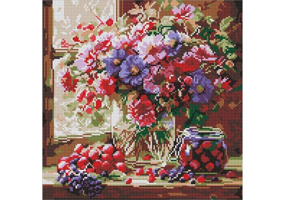 Ideyka AMO8314 Diamond Painting - Blumenstrauss und Obst 40 x 40 cm mit Rahmen
