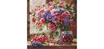 Ideyka AMO8314 Diamond Painting - Blumenstrauss und Obst 40 x 40 cm mit Rahmen