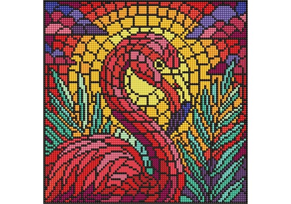 Ideyka AMO8318 Diamond Painting - Buntglasfenster - Flamingo 30 x 30 cm mit Rahmen