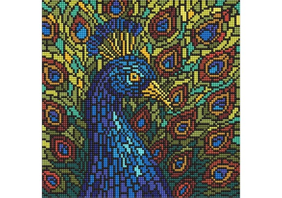 Ideyka AMO8323 Diamond Painting - Buntglasfenster - Pfau 30 x 30 mit Rahmen
