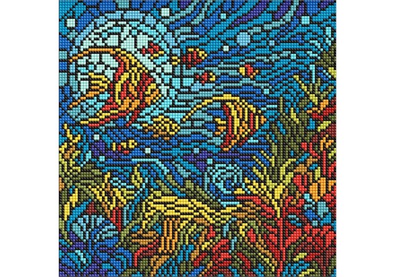 Ideyka AMO8324 Diamond Painting - Buntglasfenster - Meereswelt 30 x 30 cm mit Rahmen