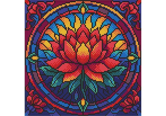 Ideyka AMO8330 Diamond Painting - Buntglasfenster - Lotus 30 x 30 cm mit Rahmen