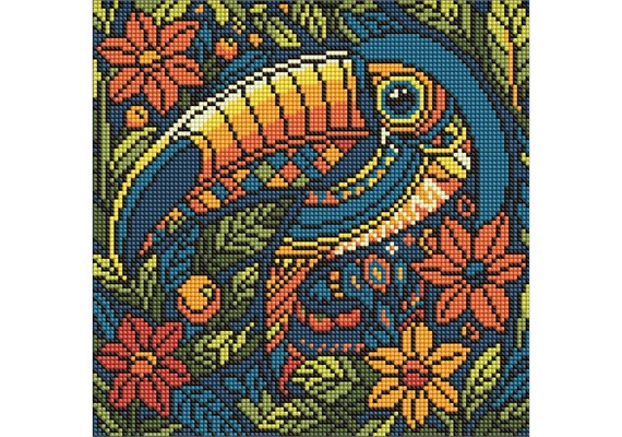 Ideyka AMO8332 Diamond Painting - Buntglasfenster - Tukan 30 x 30 cm mit Rahmen