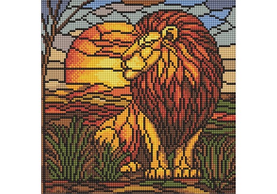 Ideyka AMO8334 Diamond Painting - Buntglasfenster - Löwe 30 x 30 cm mit Rahmen