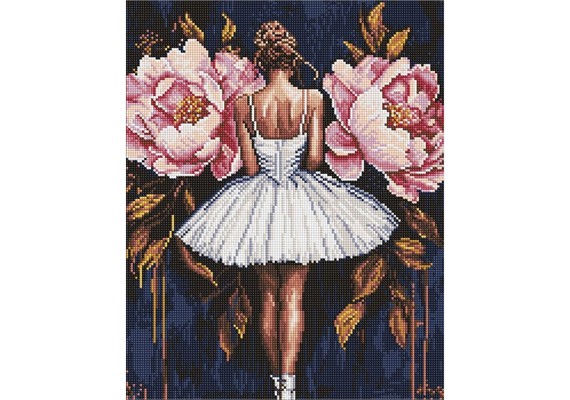 Ideyka AMO8346 Diamond Painting Ballerina mit rosa Pfingstrosen 40 x 50 cm