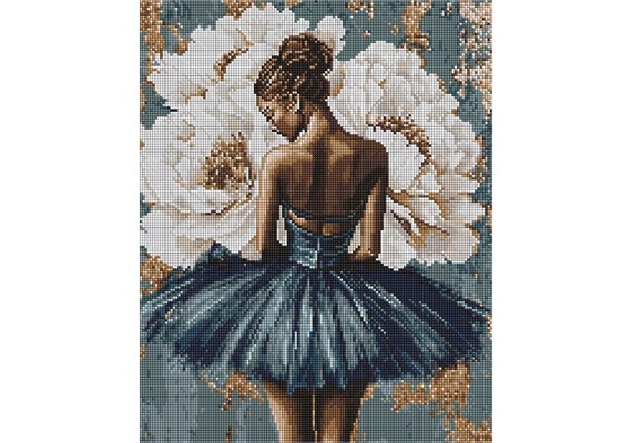Ideyka AMO8352 Diamond Painting Ballerina mit weissen Pfingstrosen 40 x 50 cm