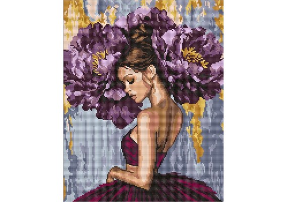 Ideyka AMO8353 Diamond Painting Ballerina mit violetten Pfingstrosen 40 x 50 cm