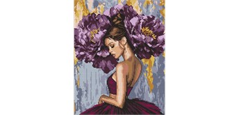 Ideyka AMO8353 Diamond Painting Ballerina mit violetten Pfingstrosen 40 x 50 cm