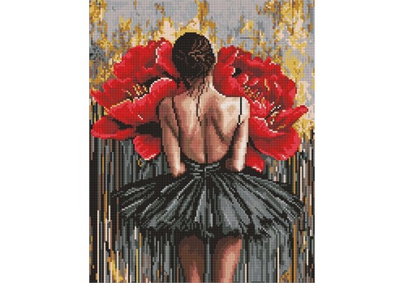 Ideyka AMO8356 Diamond Painting Ballerina mit roten Pfingstrosen 40 x 50 cm