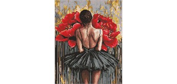 Ideyka AMO8356 Diamond Painting Ballerina mit roten Pfingstrosen 40 x 50 cm