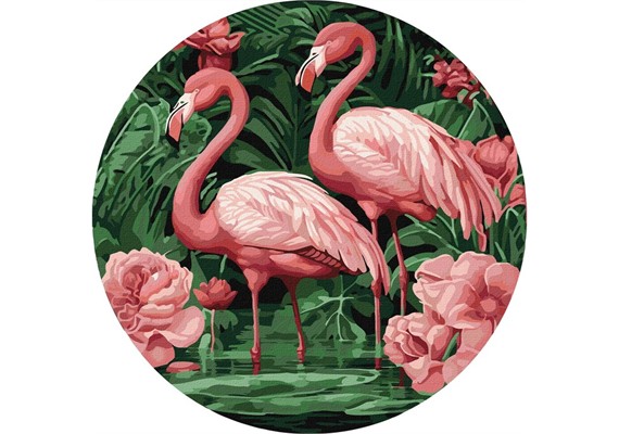 ideyka KHO-R1005 Malen nach Zahlen -Flamingos in Blumen 39 cm