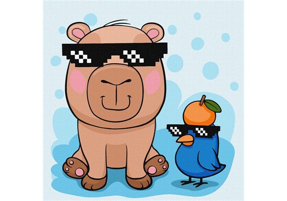 ideyka KHO1277 Malen nach Zahlen - Capybara und Vogel mit Brille 30 x 30 cm
