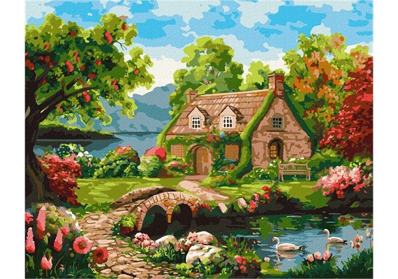 ideyka KHO6312 Malen nach Zahlen - Blühendes Haus 40 x 50 cm