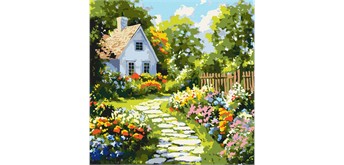 Ideyka KHO6383 Malen nach Zahlen - Blumen bei der Hütte 40 x 40 cm