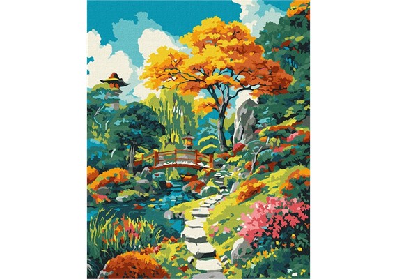 Ideyka KHO6413 Malen nach Zahlen - Herbstlicher japanischer Hinterhof 40 x 50 cm