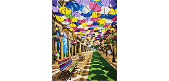 Ideyka KHO6462 Malen nach Zahlen Strasse der bunten Regenschirme 40 x 50 cm