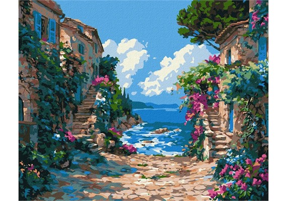 Ideyka KHO6482 Malen nach Zahlen Mediterrane Promenade 40 x 50 cm