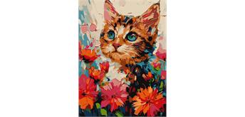 ideyka KHO6599 Malen nach Zahlen - Katze in Blumen 30 x 40 cm