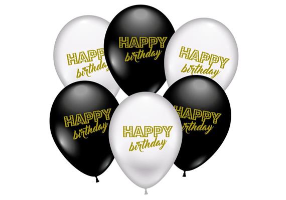 Karaloon - 6 Ballons Happy Birthday black & white