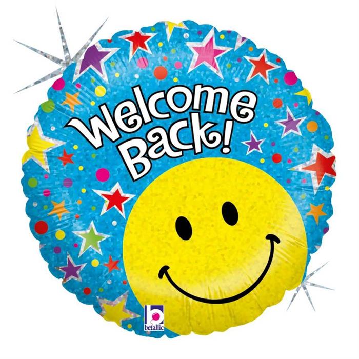 Karaloon - Folienballon Welcome Back Smiley 46 cm, Folienballone 38/45 cm  rund / eckig 