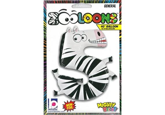 Karaloon - Folienballon Zahlen 5 Zebra 102 cm