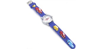Kinderuhr mit Quartzwerk - Blau mit Auto Motiv