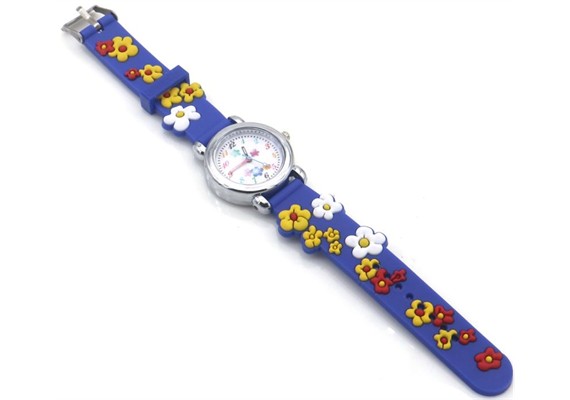 Kinderuhr mit Quartzwerk - Blau mit Blumen Motiv