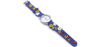 Kinderuhr mit Quartzwerk - Blau mit Blumen Motiv