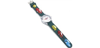 Kinderuhr mit Quartzwerk - Grün mit Auto Motiv