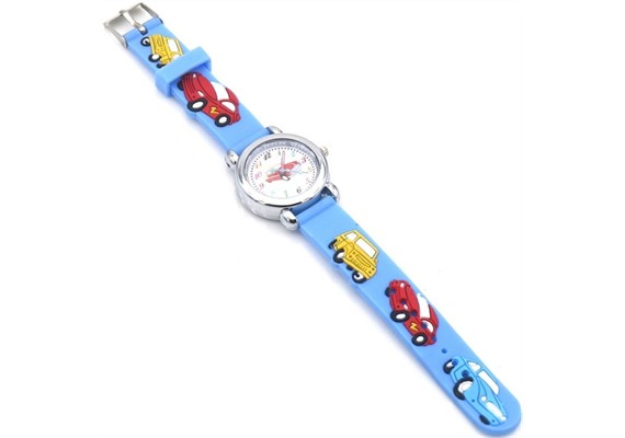 Kinderuhr mit Quartzwerk - Hellblau mit Auto Motiv