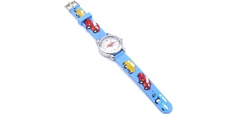 Kinderuhr mit Quartzwerk - Hellblau mit Auto Motiv
