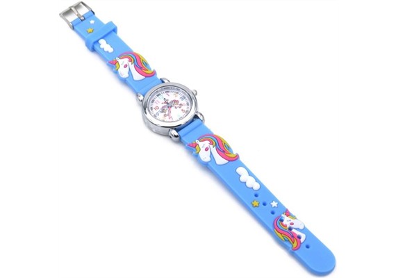 Kinderuhr mit Quartzwerk - Hellblau mit Einhorn Motiv