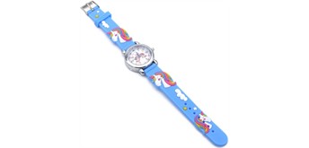 Kinderuhr mit Quartzwerk - Hellblau mit Einhorn Motiv