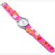 Kinderuhr mit Quartzwerk - Pink mit Blumen Motiv