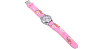 Kinderuhr mit Quartzwerk - Rosa mit Einhorn Motiv