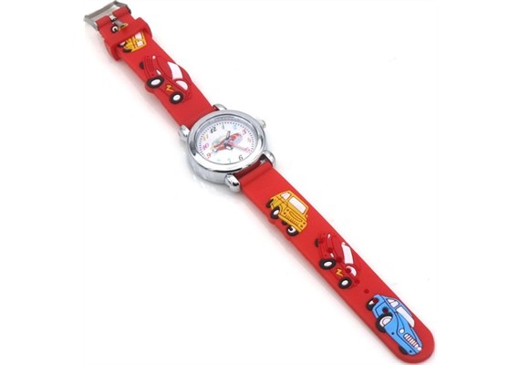 Kinderuhr mit Quartzwerk - Rot mit Auto Motiv