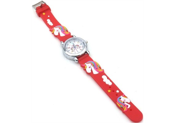 Kinderuhr mit Quartzwerk - Rot mit Einhorn Motiv