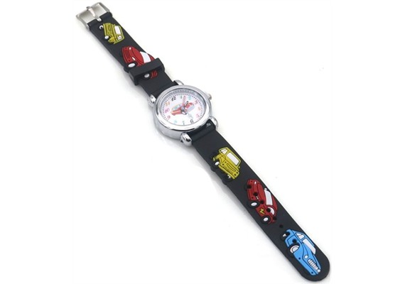 Kinderuhr mit Quartzwerk - Schwarz mit Auto Motiv