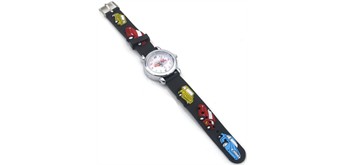 Kinderuhr mit Quartzwerk - Schwarz mit Auto Motiv