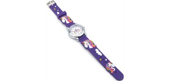 Kinderuhr mit Quartzwerk - Violett mit Einhorn Motiv