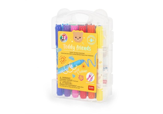 Legami - Set mit 12 Wachsstiften zum Drehen - Teddy Friends