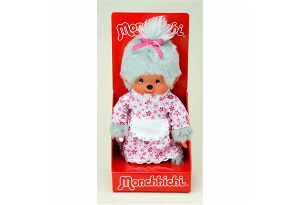 Monchhichi Plüschfigur Grossmutter mit Kleid grau 20 cm